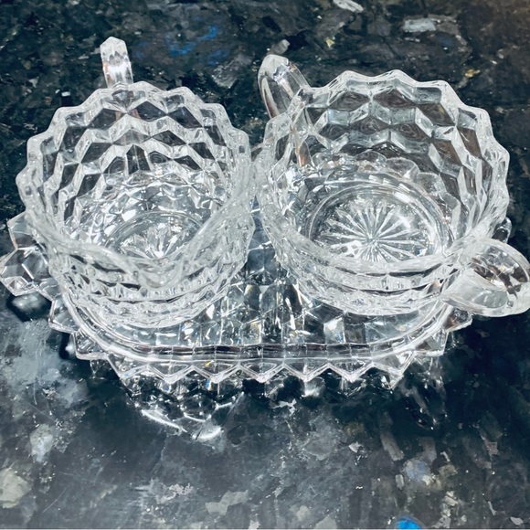 FOSTORIA American Glass Creamer Pitcher, Sugar Bowl, &Tray or Butter Dish - Picture 3 of 5